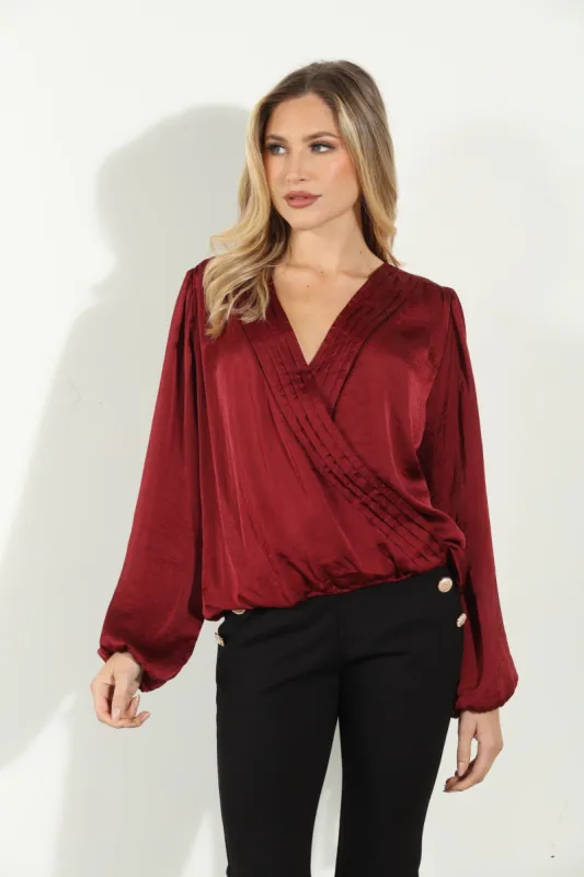 Ruby Satin Surplice Pleated Top-BEST SELLER sold by Veronica M