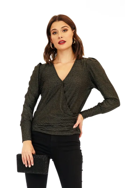 Gold Stripe Puff Sleeve Top - FINAL SALE sold by Veronica M