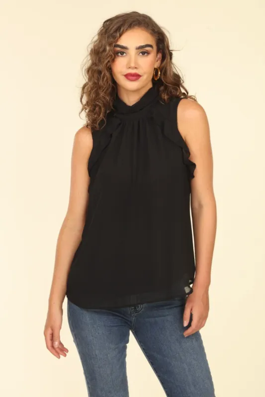 Black Hi-Neck Ruffle Chiffon Top- FINAL SALE sold by Veronica M
