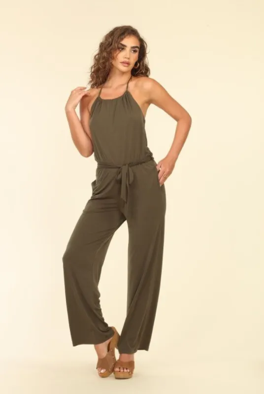 Moss High Neck Halter Stretch Jumpsuit-FINAL SALE sold by Veronica M