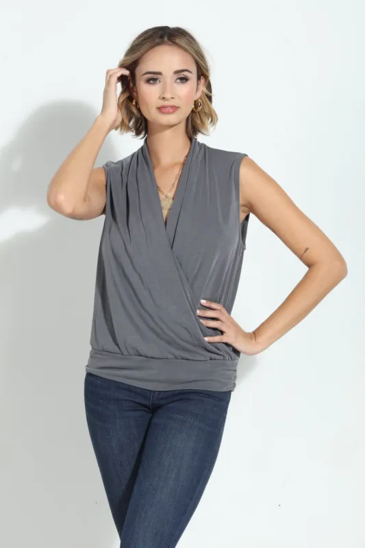 Charcoal Cupro Banded Surplice Tank-BEST SELLER sold by Veronica M