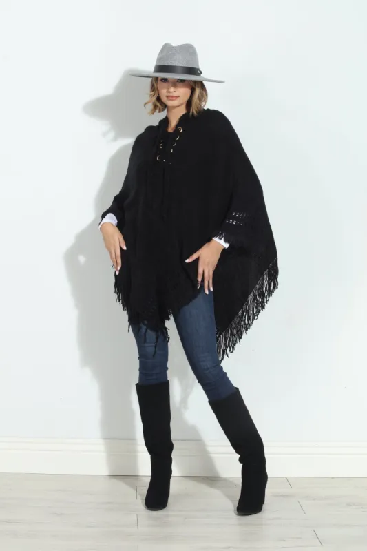 Black Cozy Tassel Poncho-FINAL SALE sold by Veronica M