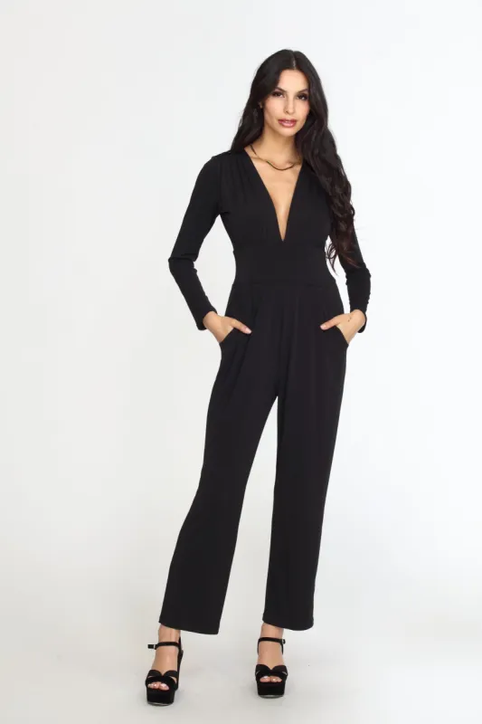 Black Deep V-Neck Jumpsuit -FINAL SALE sold by Veronica M