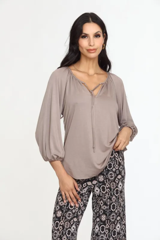 Chai Cupro Stretch Split Neck Top sold by Veronica M