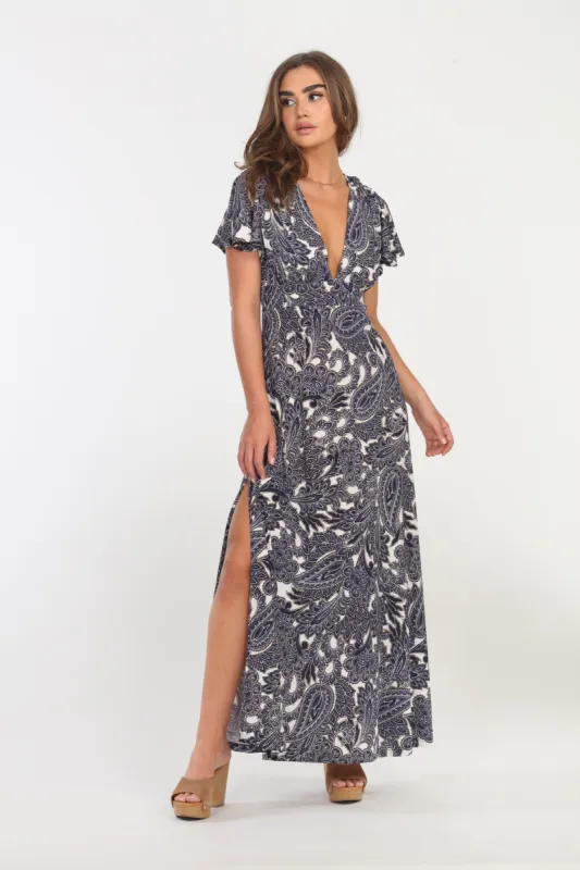 Wynter Deep V Flutter Sleeve Maxi Dress sold by Veronica M
