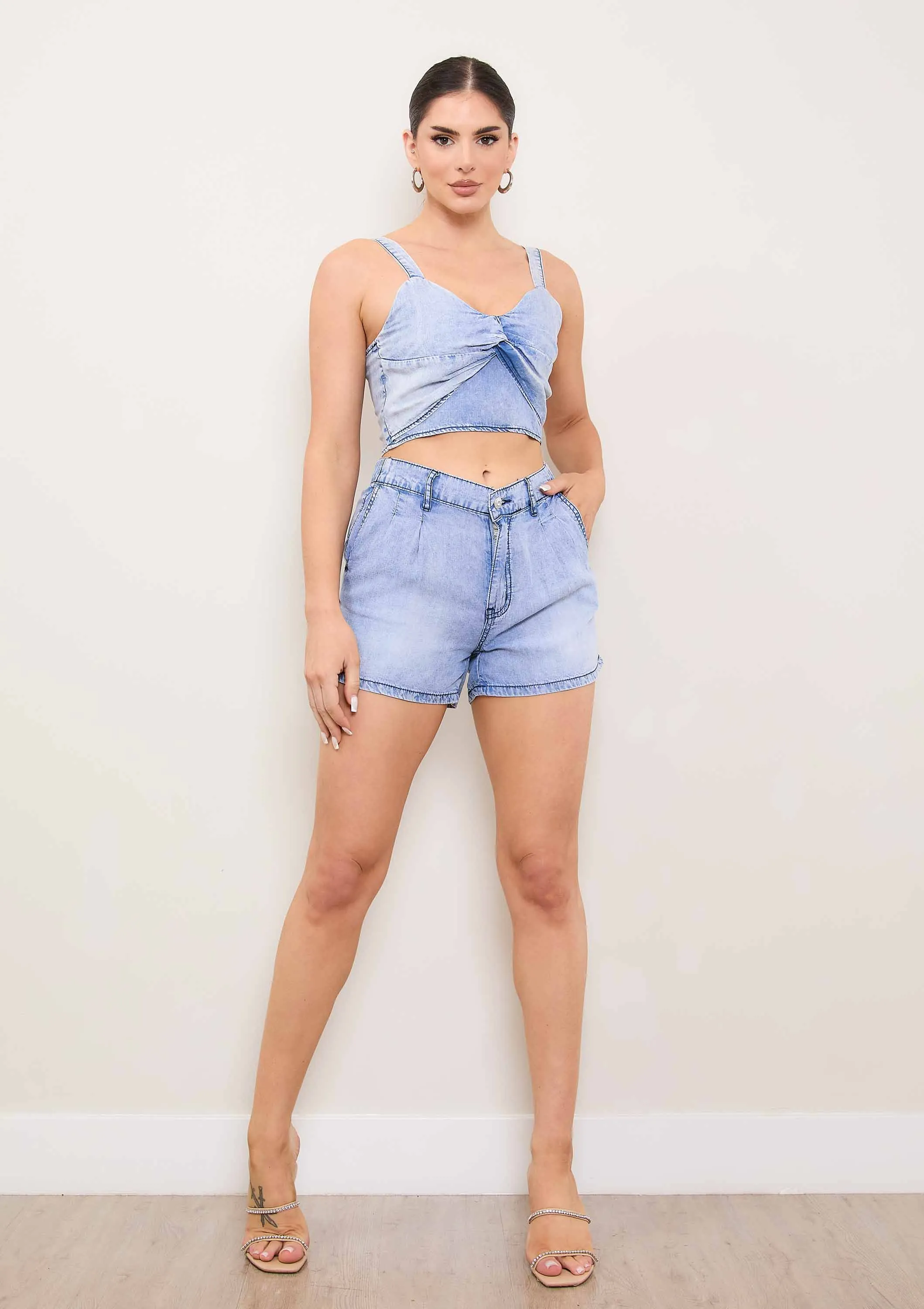 Denim Cross Knotted Cropped top sold by Vibrant product image thumbnail 4