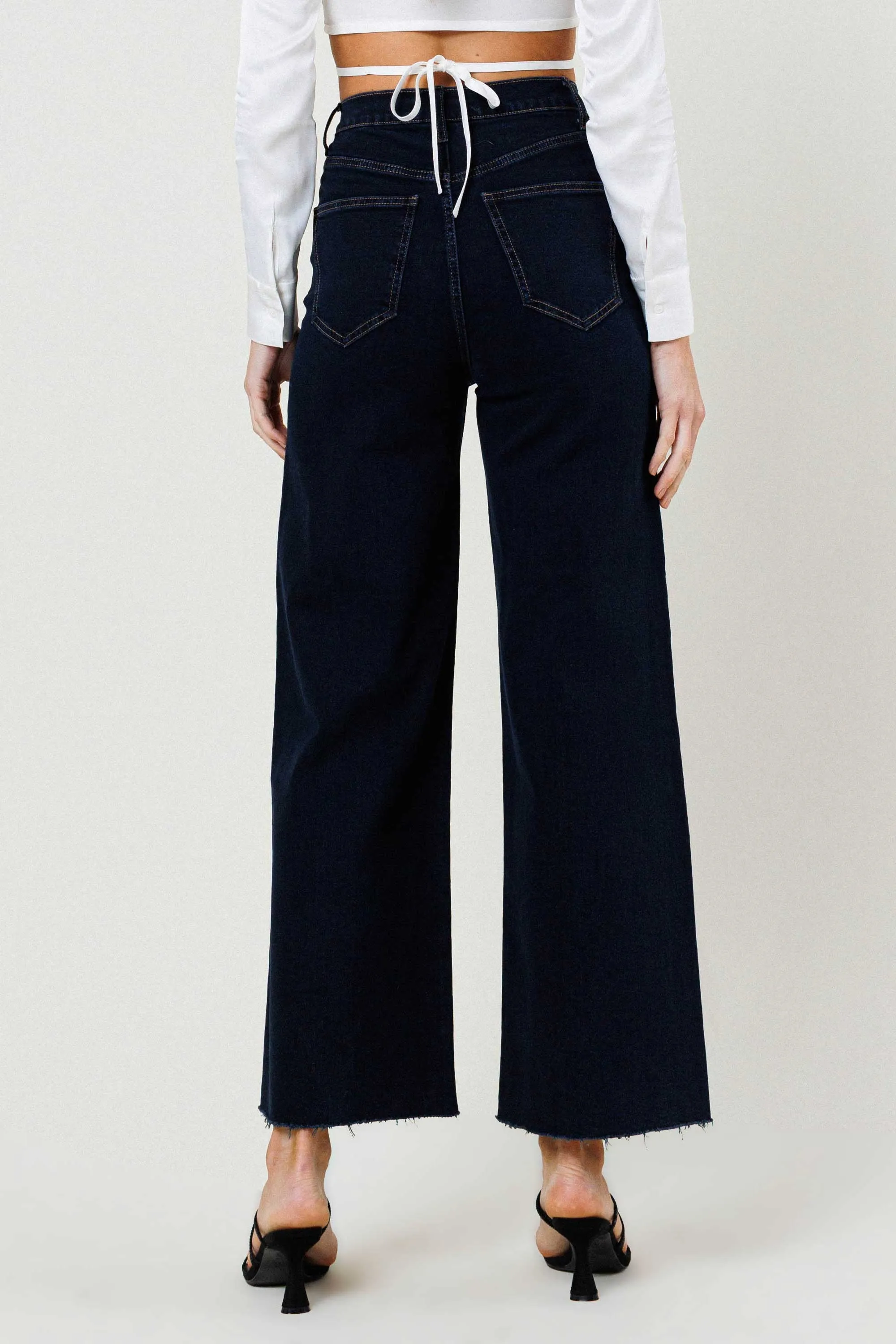 Indigo Raw Edge Cut Wide Leg Jeans sold by Vibrant product image thumbnail 3