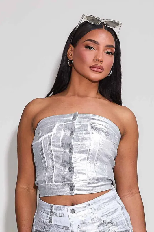 [XTOP072] Silver Foil Printed Top sold by Vibrant