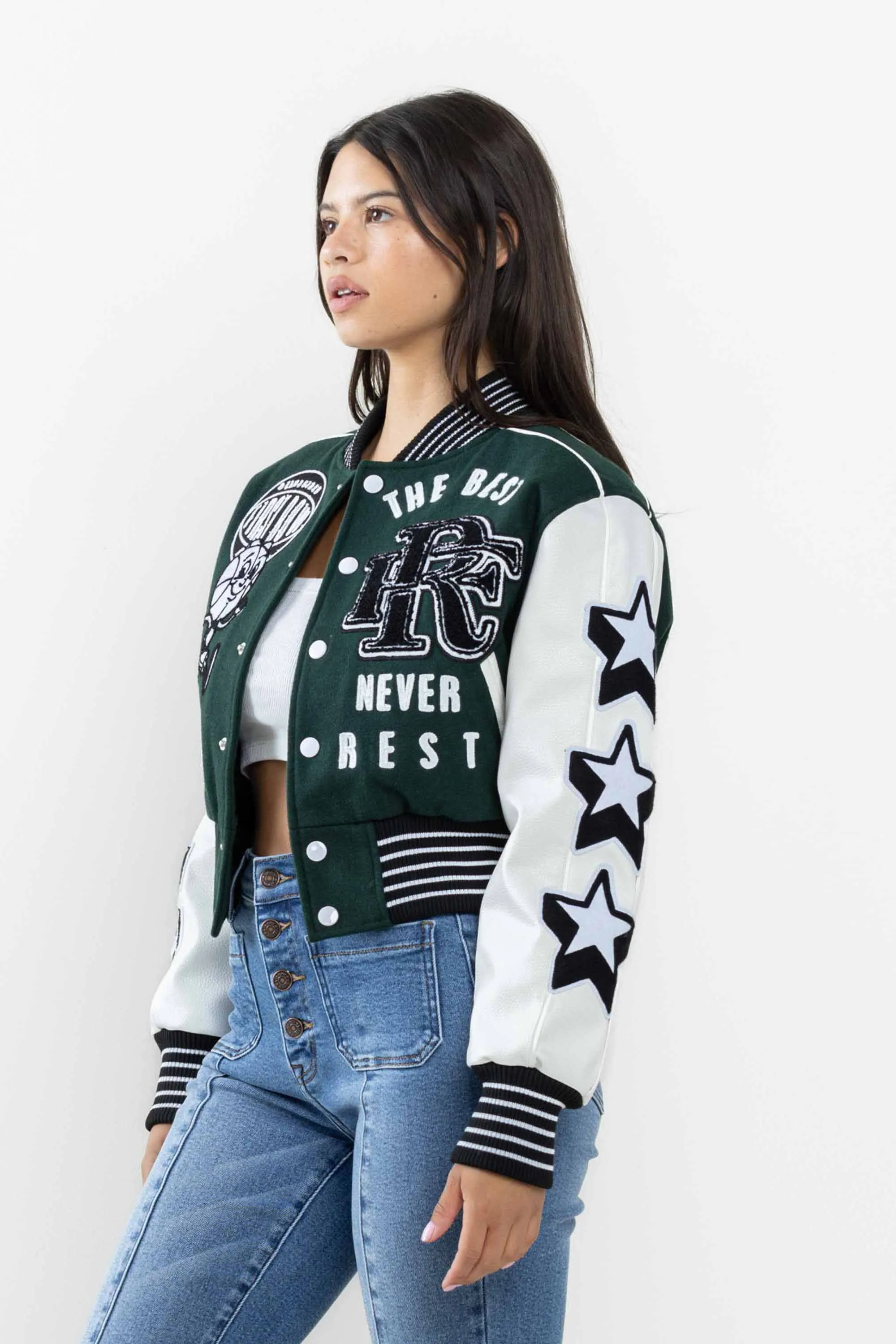 THE BEST CHAMPIONSHIP CROPPED VARSITY JACKET sold by Vibrant product image thumbnail 3