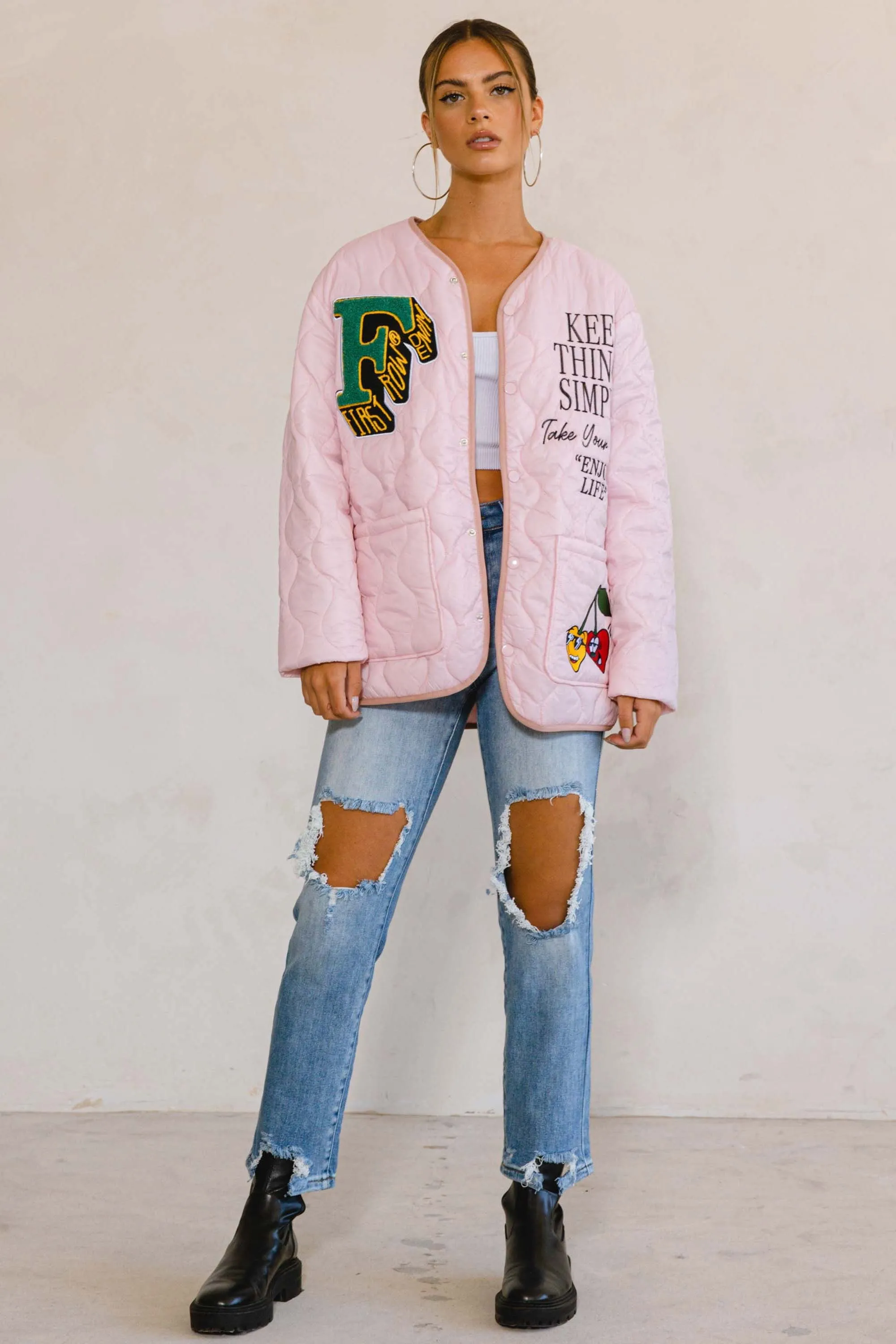 LETTER PATCH QUILTED LINER JACKET sold by Vibrant product image thumbnail 4