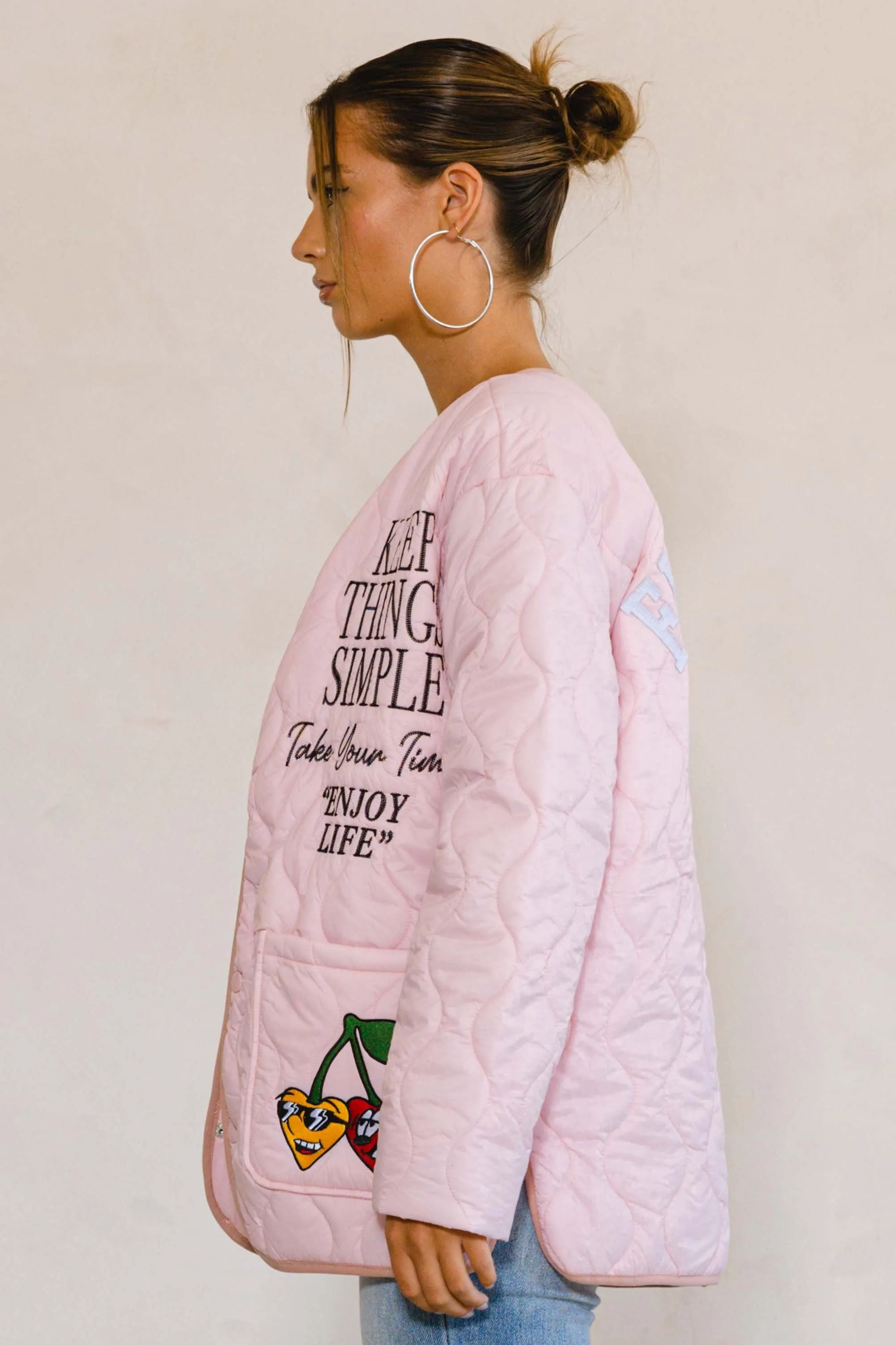 LETTER PATCH QUILTED LINER JACKET sold by Vibrant product image thumbnail 2