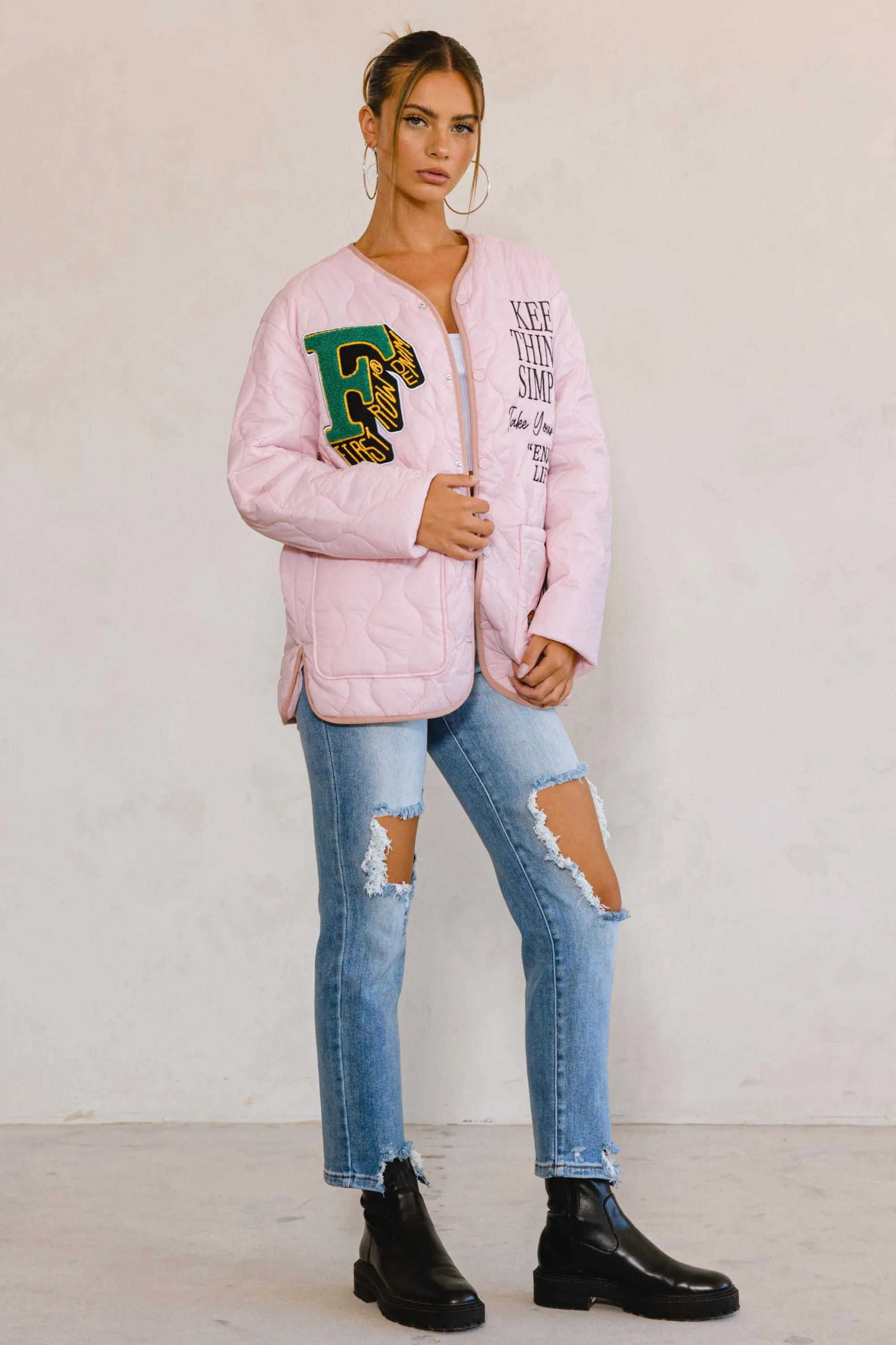 LETTER PATCH QUILTED LINER JACKET sold by Vibrant product image thumbnail 5