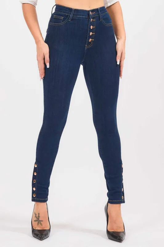 High-Waisted Ankle Skinny With 5 Button Snaps sold by Vibrant