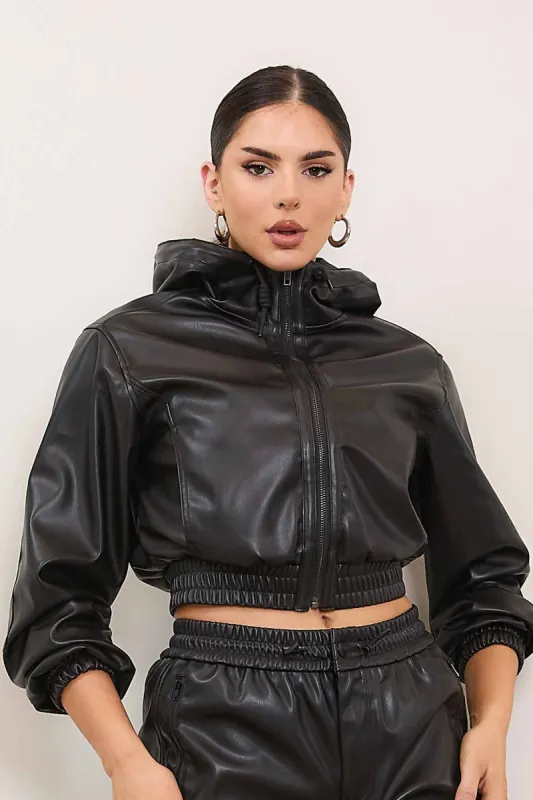Vegan Leather Hoodie Jacket sold by Vibrant
