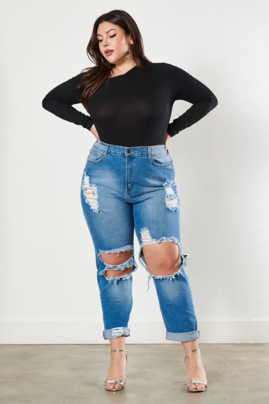 PLUS Distressed Vintage Tint Mom Jeans sold by Vibrant