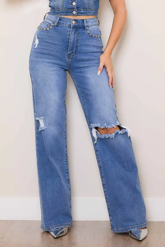 High-Rise Gemstone Wide Leg Jeans sold by Vibrant