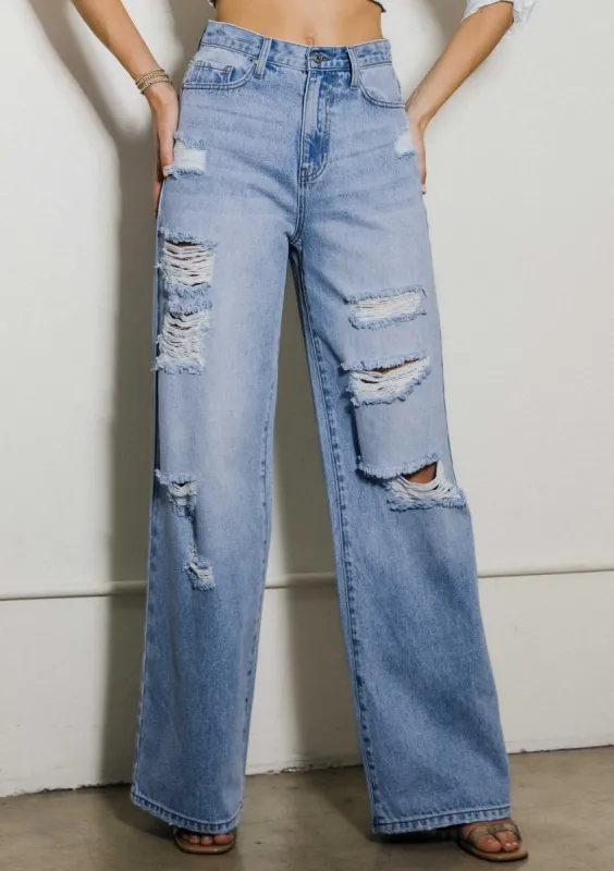 Distressed Wide Leg Jeans sold by Vibrant