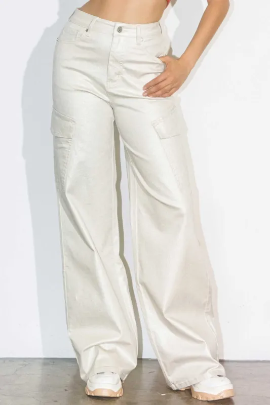 Glitter High-Rise Cargo Wide Leg Jeans sold by Vibrant