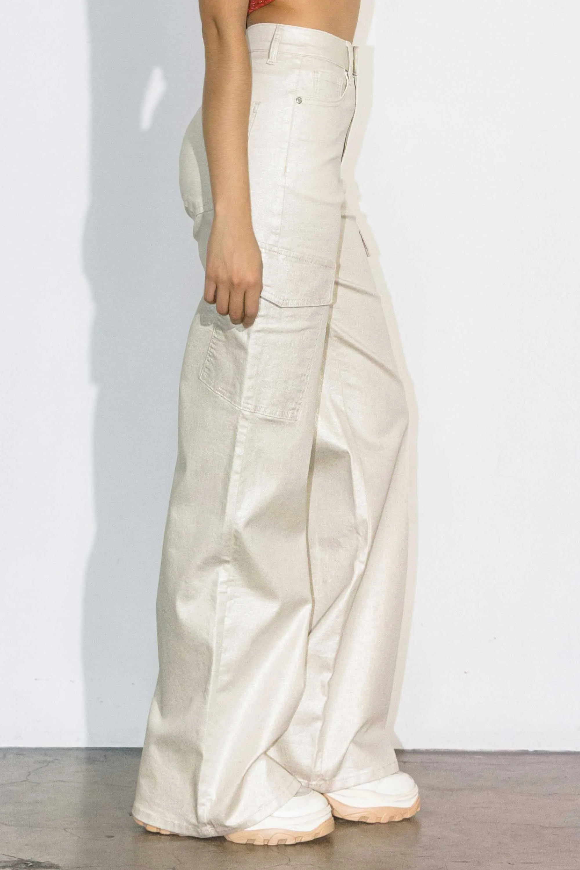 Glitter High-Rise Cargo Wide Leg Jeans sold by Vibrant product image thumbnail 2