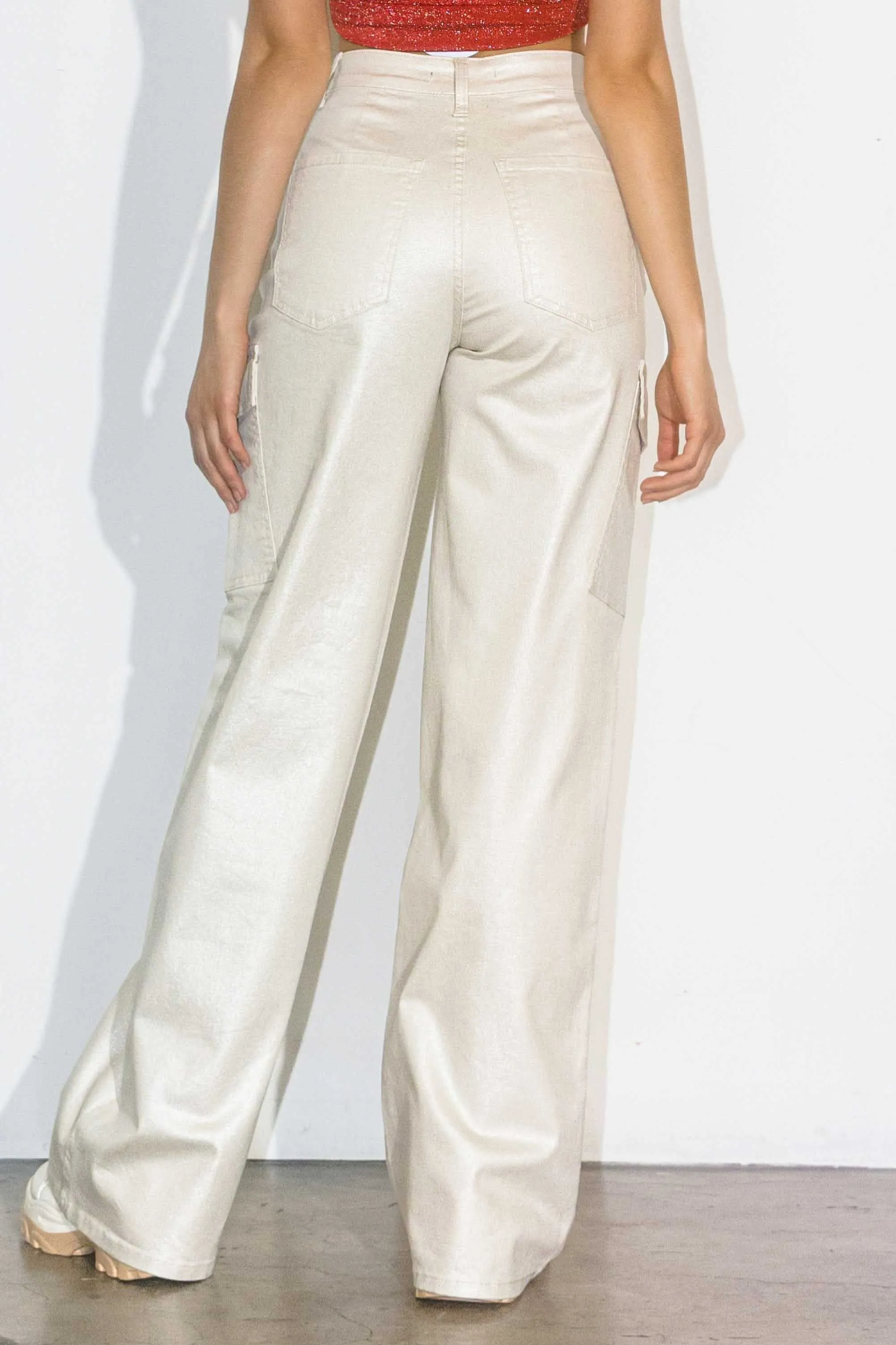 Glitter High-Rise Cargo Wide Leg Jeans sold by Vibrant product image thumbnail 3