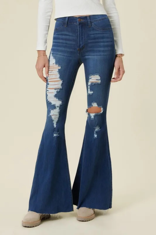 Distressed Flare Blue Jeans sold by Vibrant