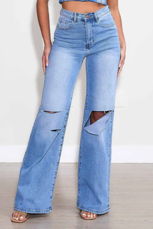 Front Cut Wide Leg Jeans sold by Vibrant