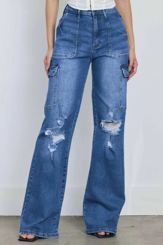 Big Pockets Wide Leg Cargo Jeans sold by Vibrant