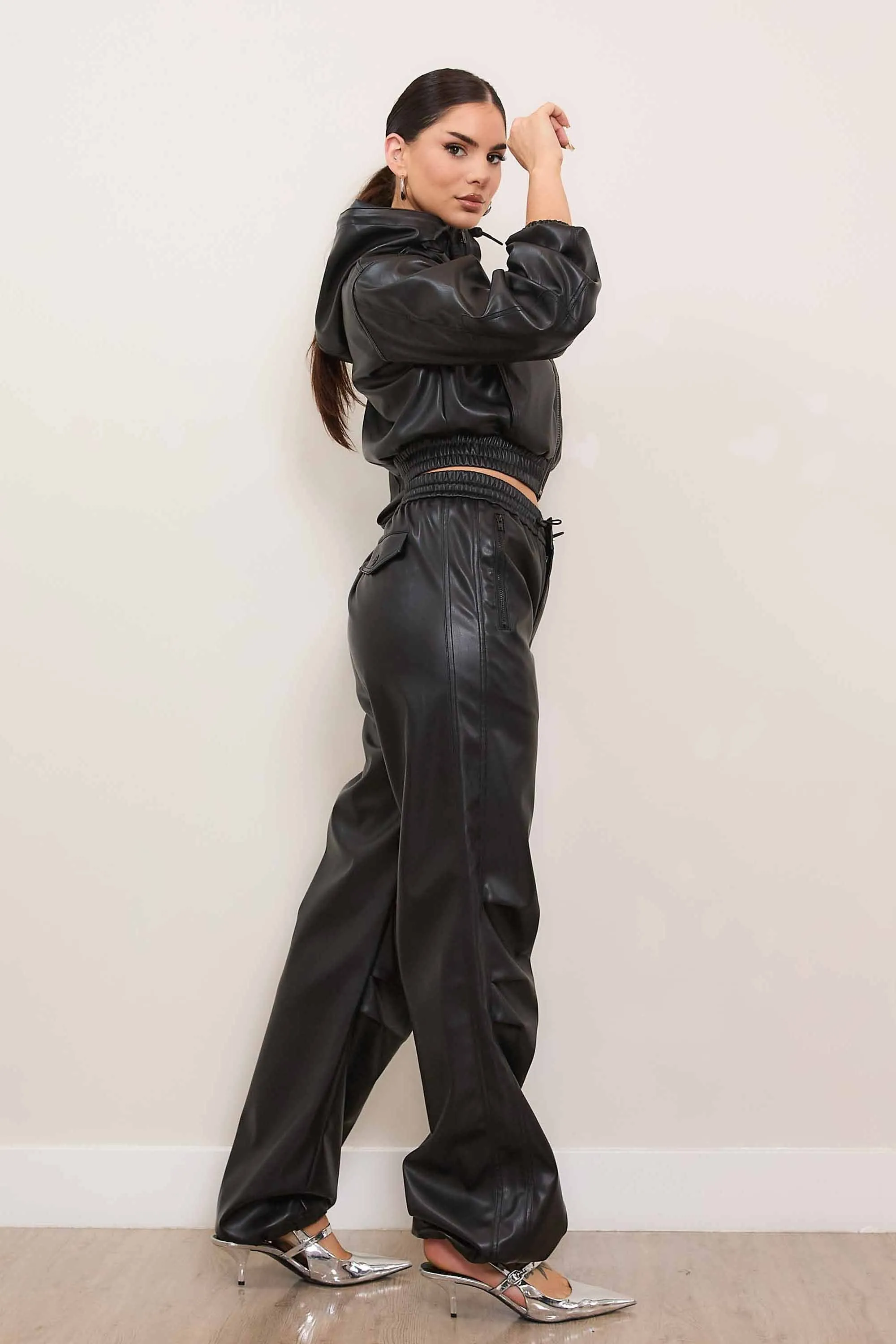Vegan Leather Elastic Waist Band Baggy Pants sold by Vibrant product image thumbnail 5