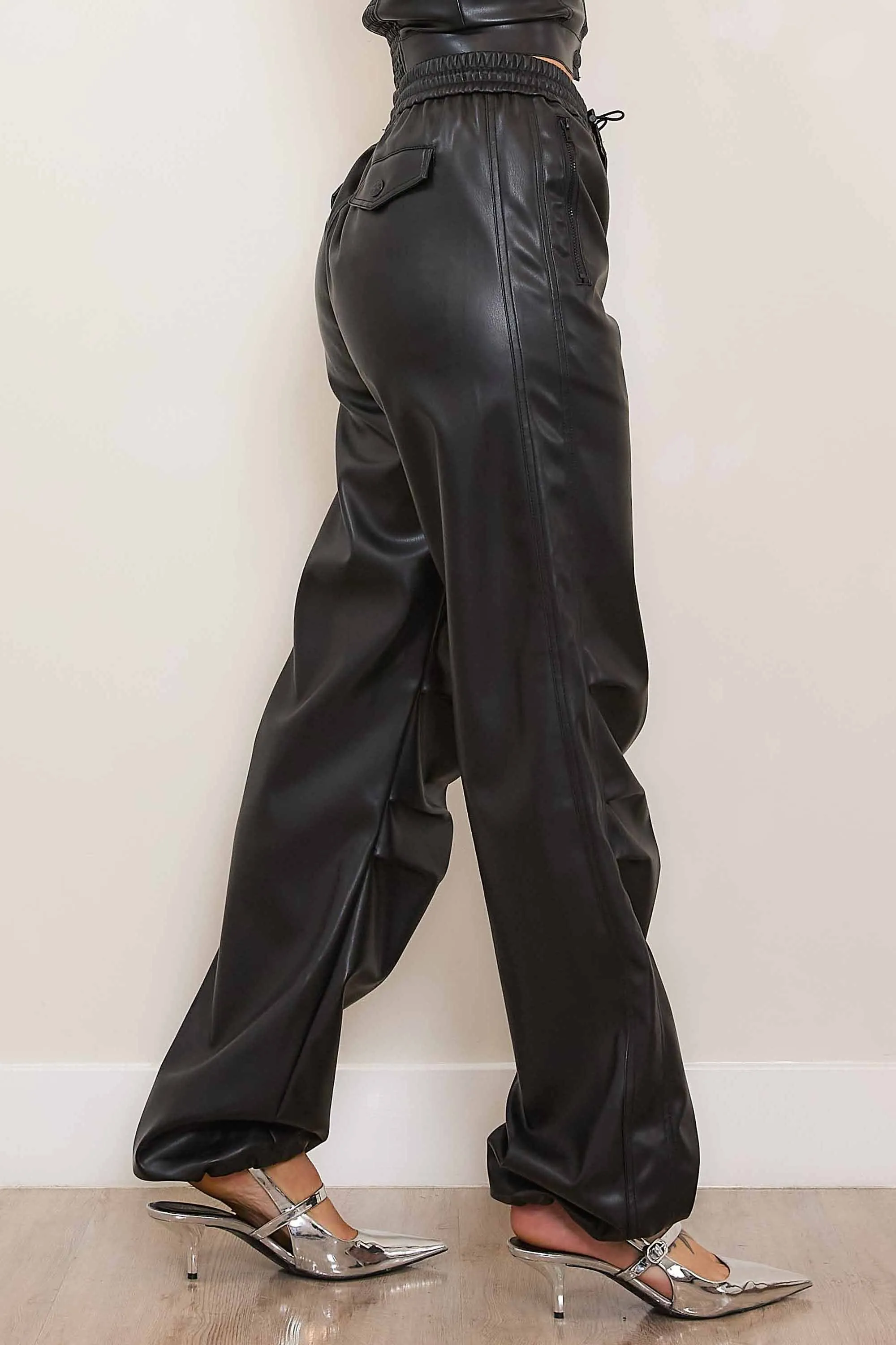 Vegan Leather Elastic Waist Band Baggy Pants sold by Vibrant product image thumbnail 2