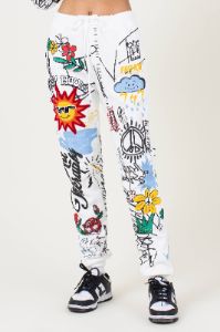 Back to School All over hand drawing & chenille patch jogger pants sold by Vibrant