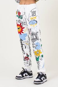 Back to School All over hand drawing & chenille patch jogger pants sold by Vibrant