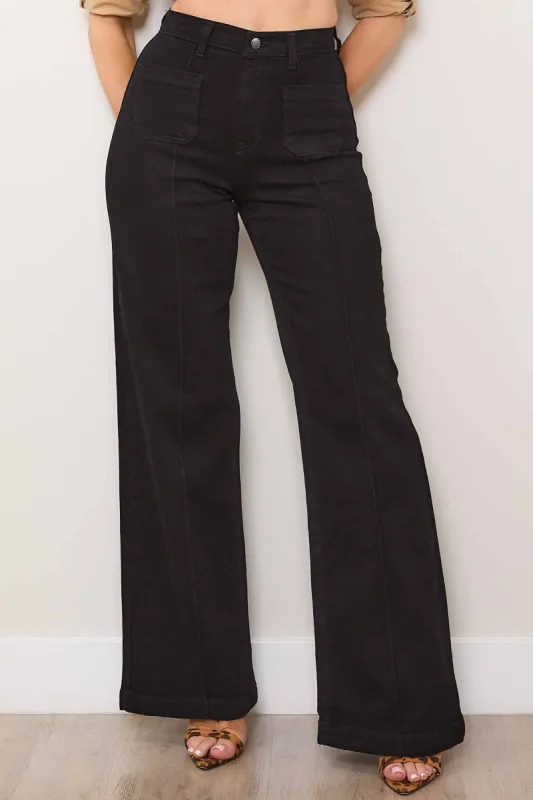Square Pocket Wide Leg Jeans In Black sold by Vibrant