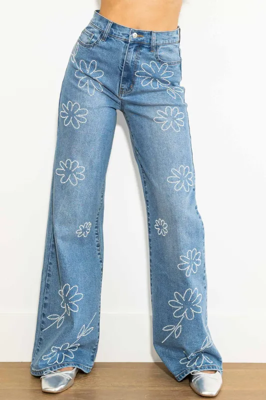 Pearl Hotfix High-Rise Wide leg Jeans made by Vibrant