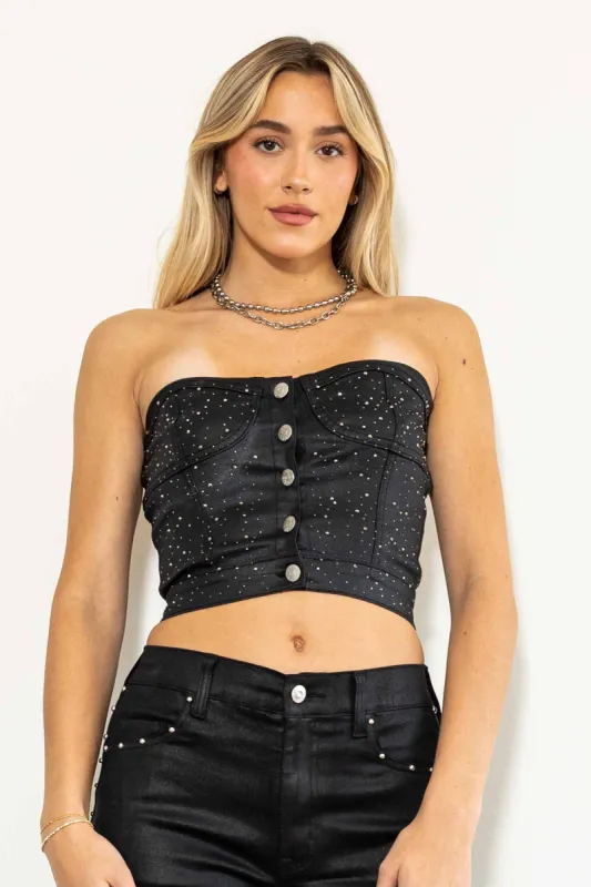 HOLIDAY Rhinestone Studded Bustier Top sold by Vibrant