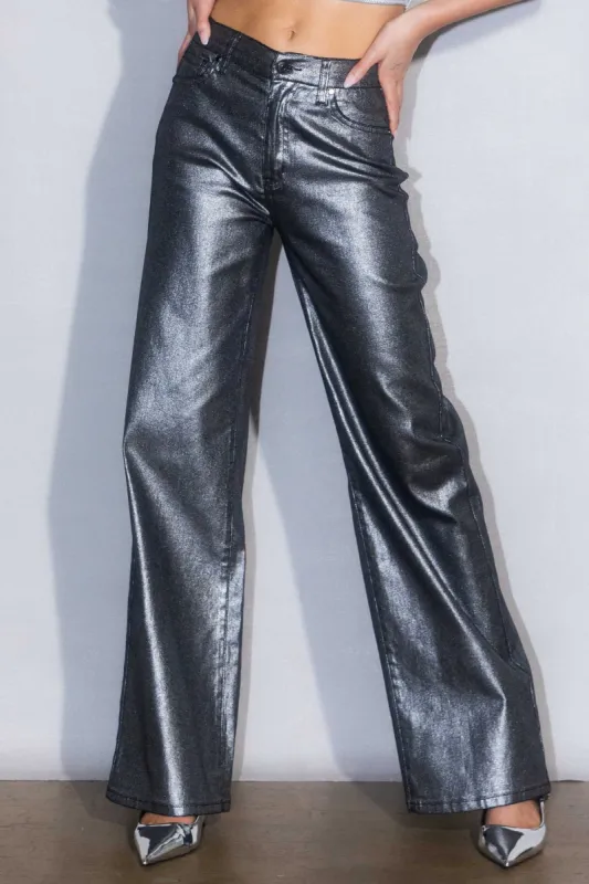Metallic High Rise Wide Jeans sold by Vibrant