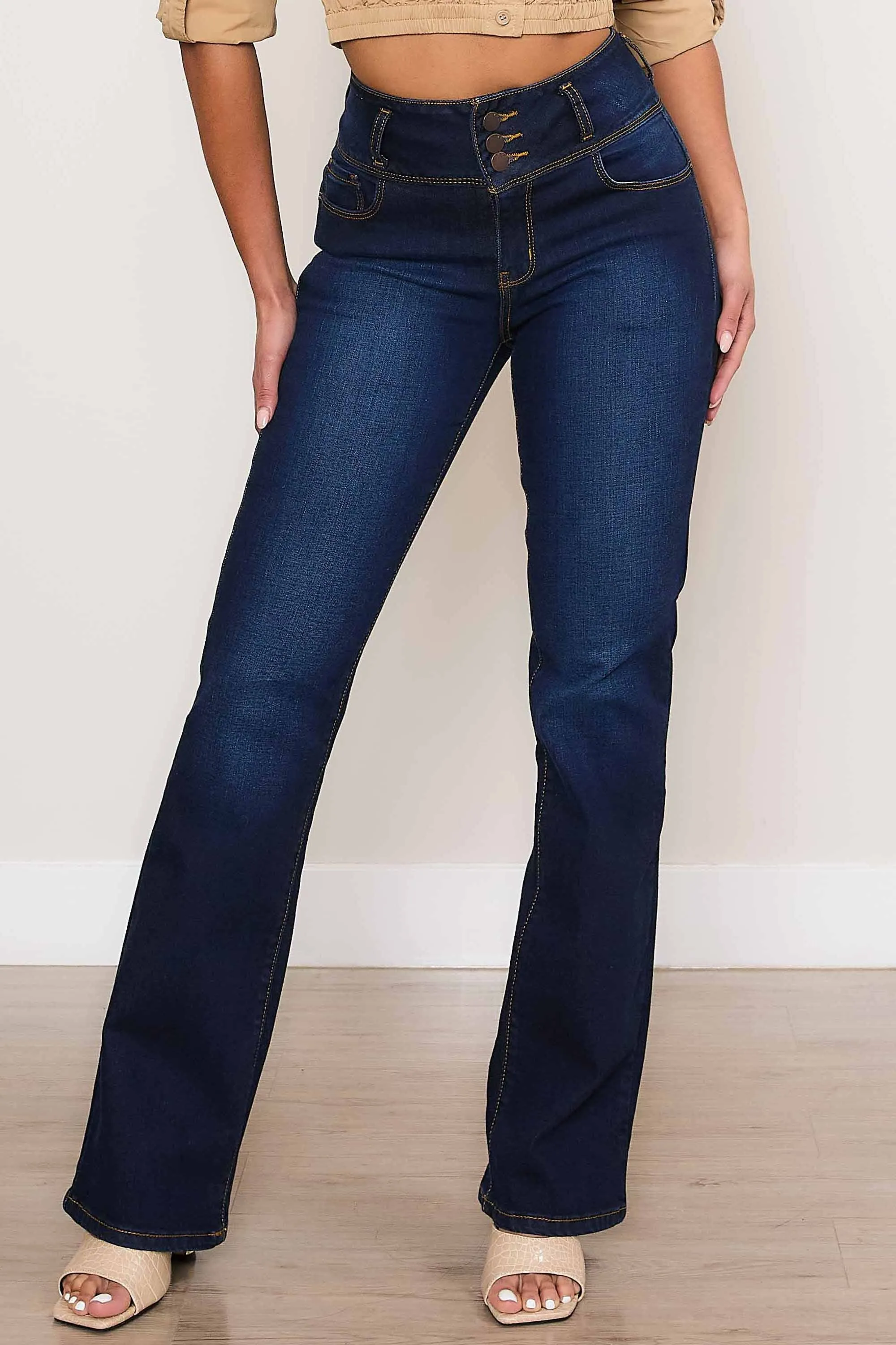 High Waisted 3 Button-up Bootcut Jeans sold by Vibrant