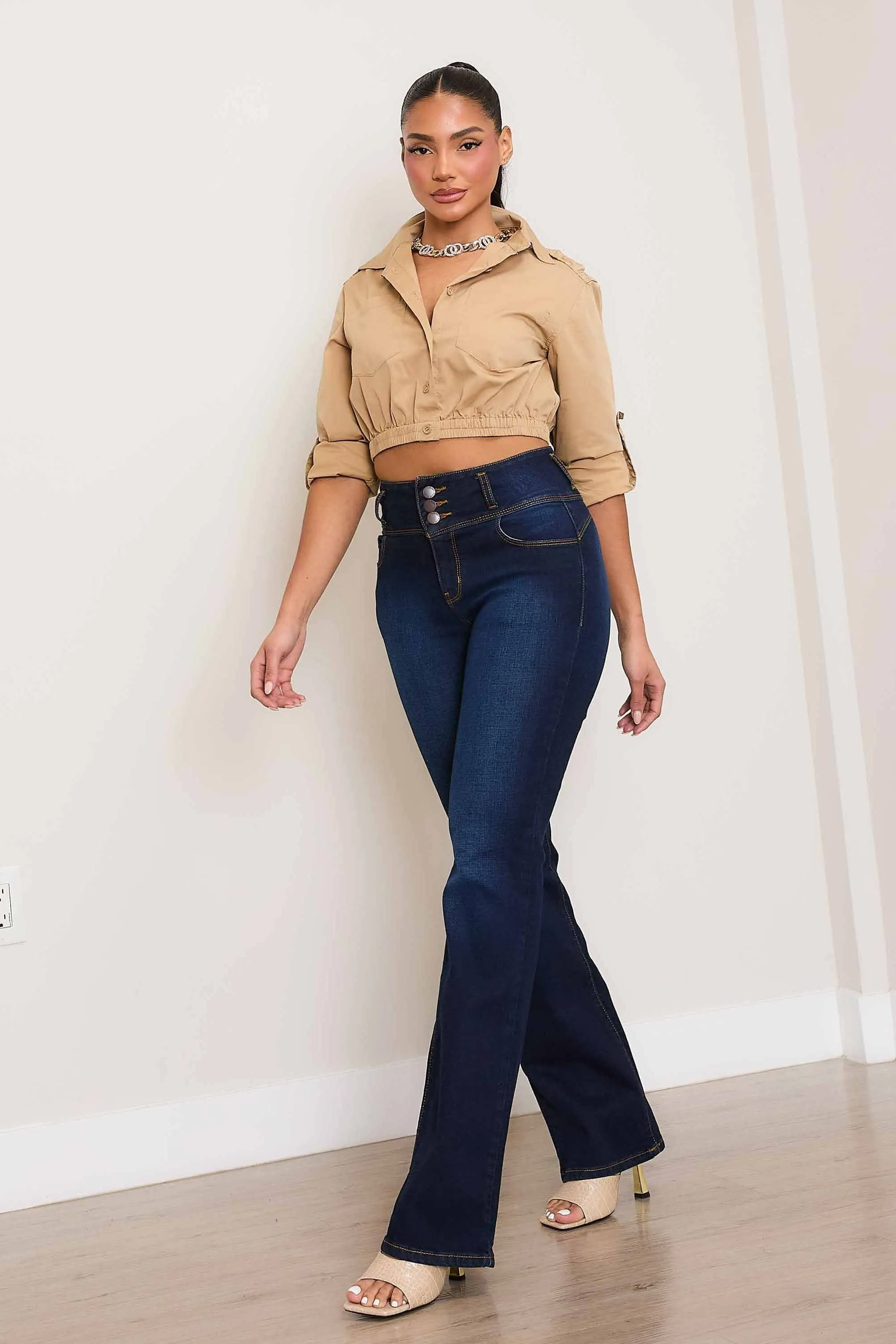 High Waisted 3 Button-up Bootcut Jeans sold by Vibrant product image thumbnail 5