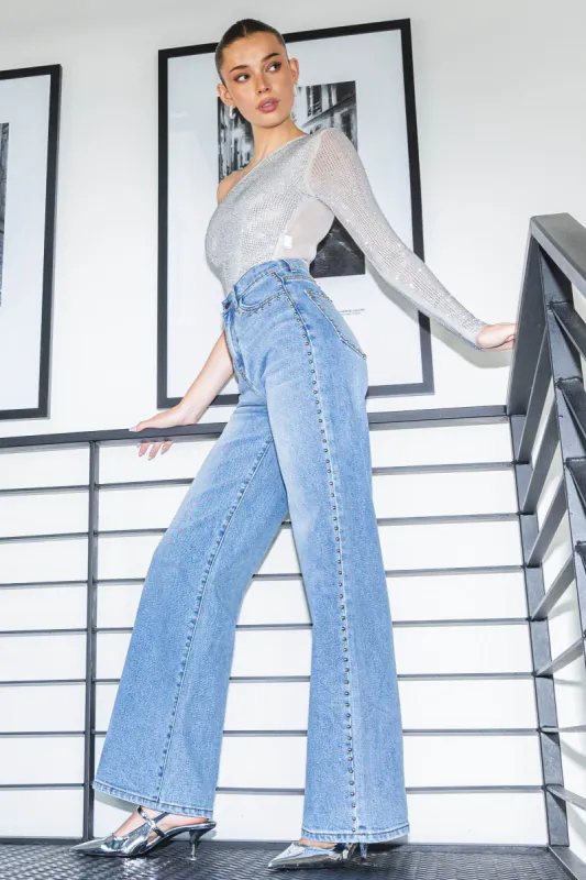 Stud Wide Leg Jeans sold by Vibrant