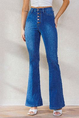 High Waisted New Nora Button Up Flare Jeans sold by Vibrant