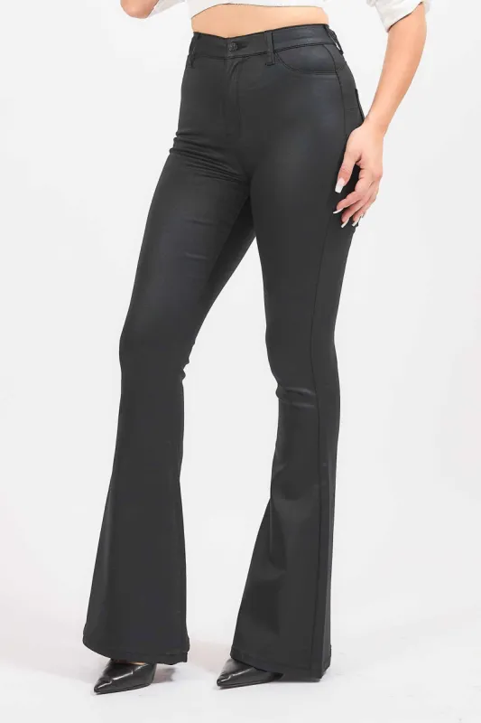 [P6109] High-Rise With Curvy Back Coated Flare Jeans sold by Vibrant