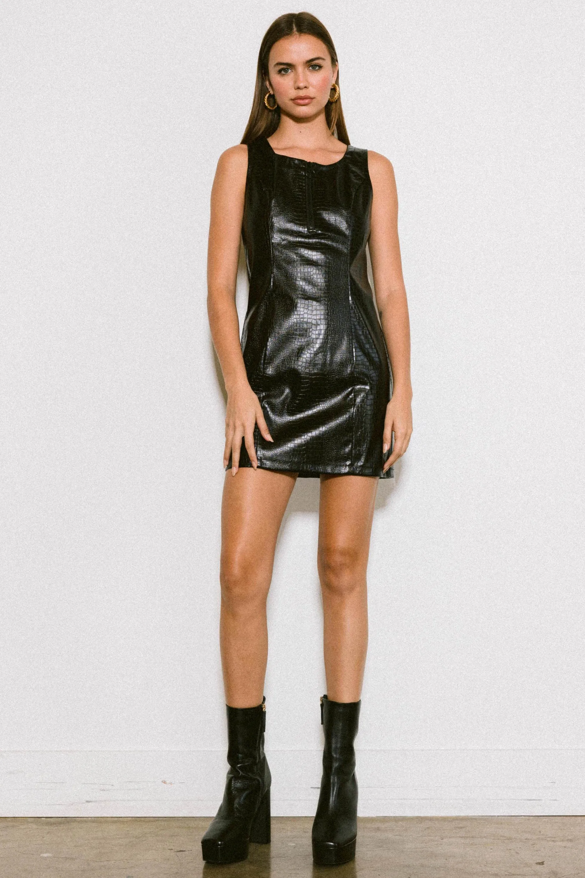 HALLOWEEN VEGAN LEATHER MINI FRONT ZIPPER DRESS sold by Vibrant