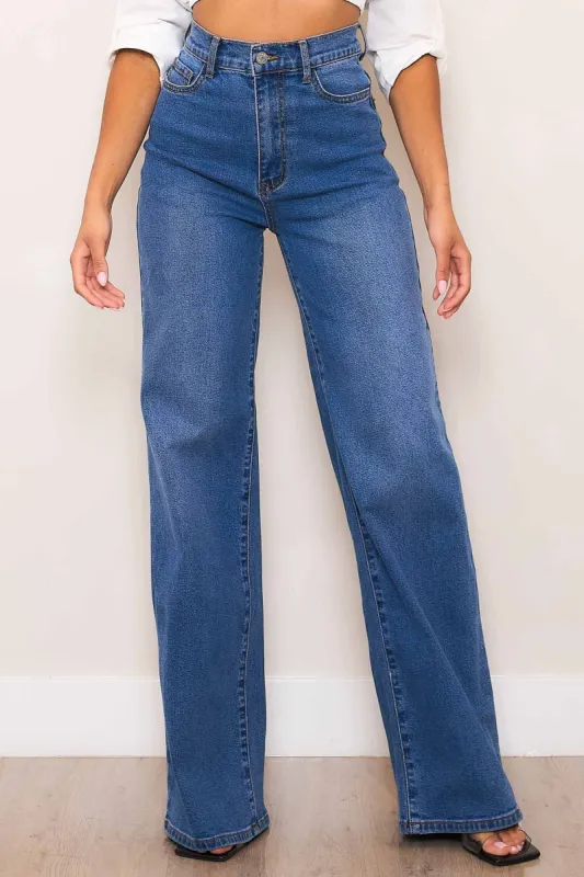[P6087] High-Rise Essential Wide Leg Jeans sold by Vibrant
