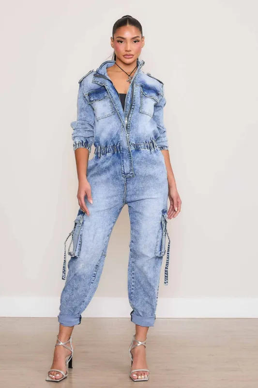 Elastic Waist Cargo Jumpsuit sold by Vibrant