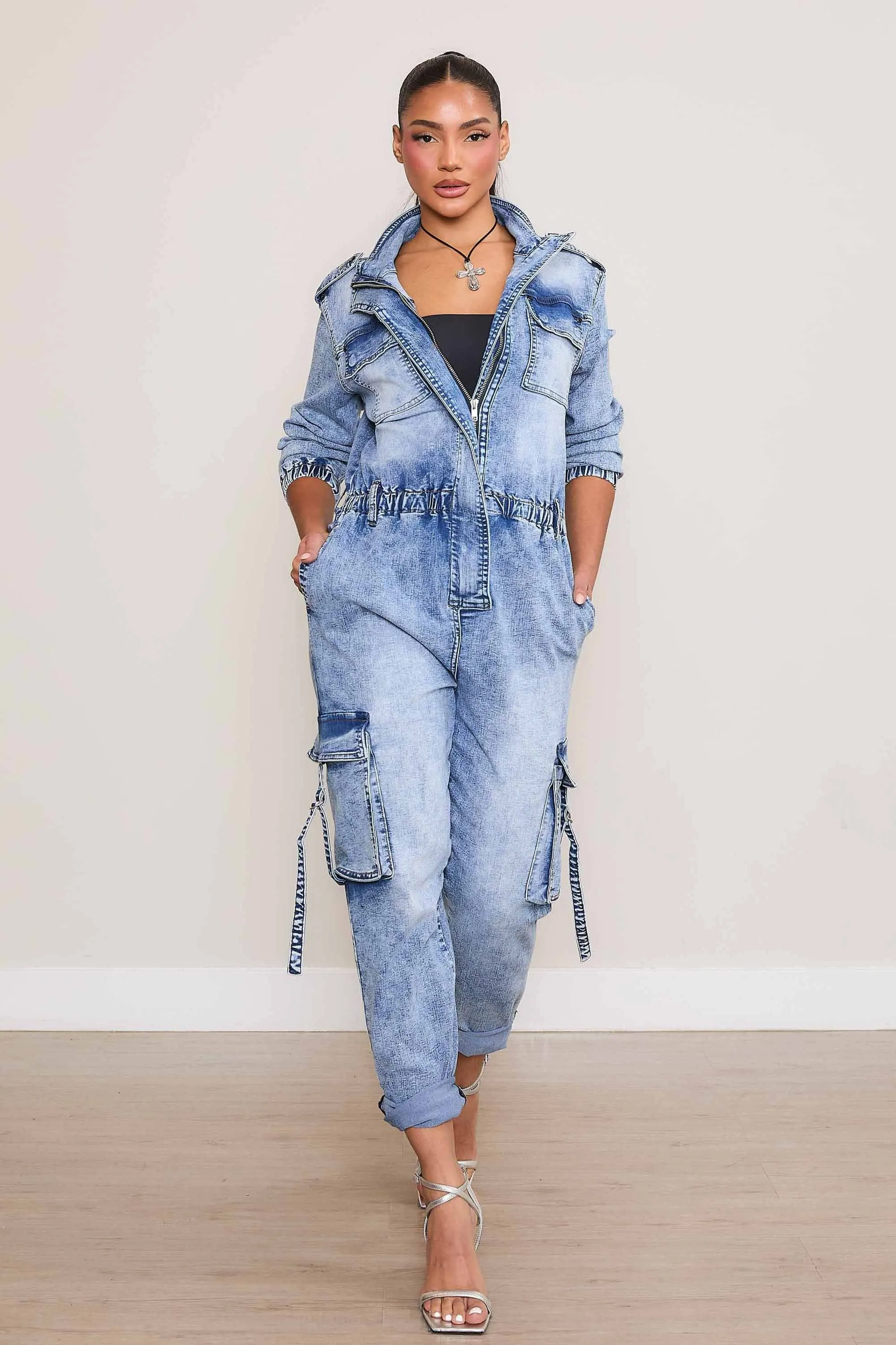 Elastic Waist Cargo Jumpsuit sold by Vibrant product image thumbnail 5