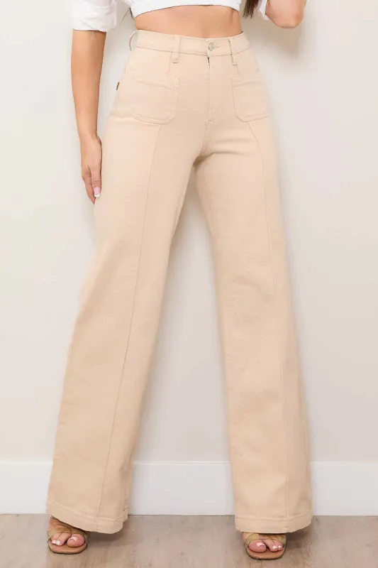 Square Pocket Wide Leg Jeans In Sand sold by Vibrant