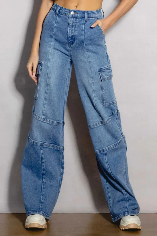 Cargo Pocket Wide Jeans sold by Vibrant