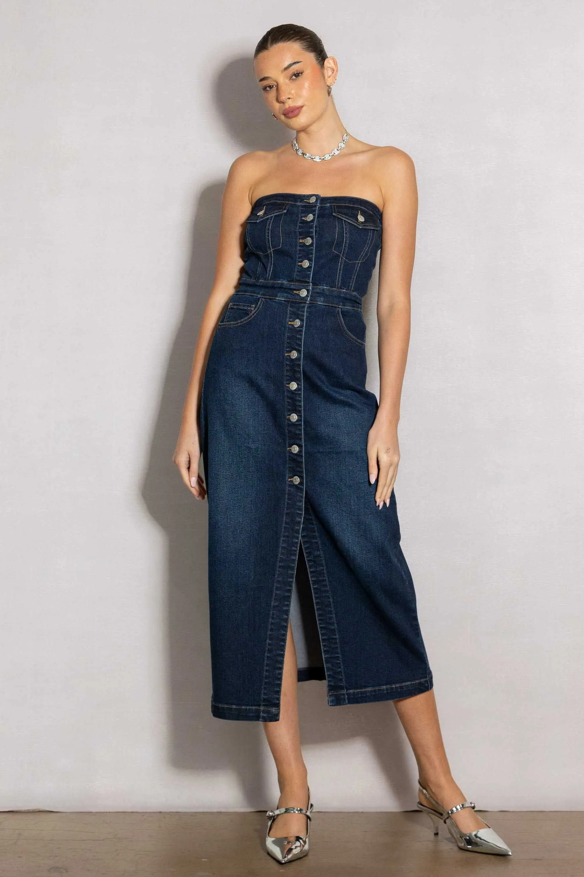 Denim Midi Dress sold by Vibrant
