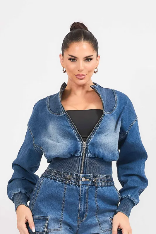 Round Neck Full Zip Blouson Jacket sold by Vibrant