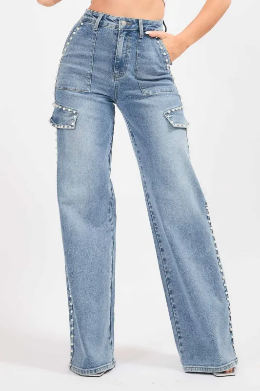 Pearl Cargo Wide Leg Jeans sold by Vibrant