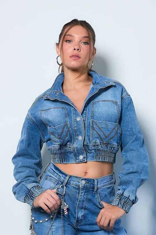 Big Chest Pocket Blouson Denim Jacket sold by Vibrant